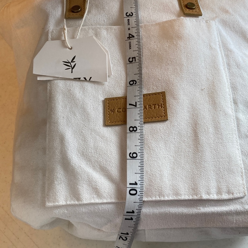Cozy Earth White Canvas Tote with Tan Leather Handles - Picture 8 of 9